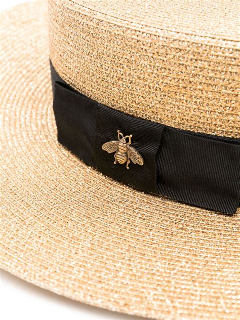 gucci bee boater hat|gucci neck tie straw hat.